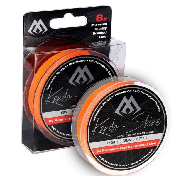 The Mikado Braided Line Kendo Shine 0.23mm/21.75kg/150m in Fluo Orange delivers exceptional performance for demanding anglers.