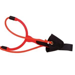 Sturdy fishing slingshot fitted with a metal frame and strong rubber bands providing long range.