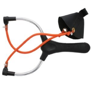 Sturdy fishing slingshot fitted with a metal frame and strong rubber bands providing long range. Recommended to all bottom and float anglers.