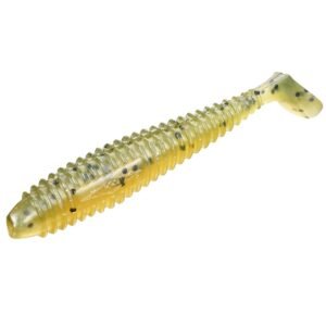 The Mikado Speedo 4.5cm lure delivers exceptional performance with its ribbed body and slim, elongated tail.
