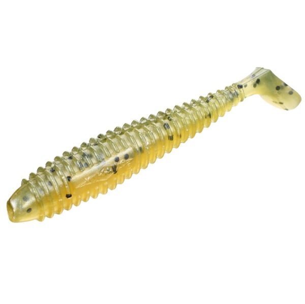 The Mikado Speedo 4.5cm lure delivers exceptional performance with its ribbed body and slim, elongated tail.