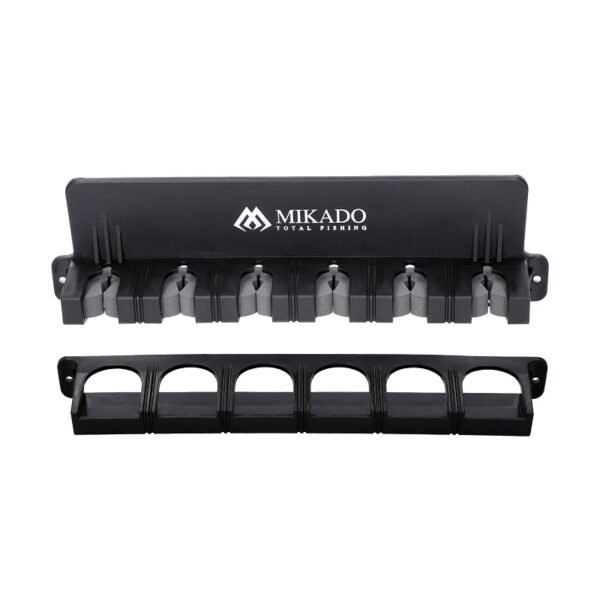 The Mikado Holder For Rods offers a compact, efficient way to store up to six fishing rods.