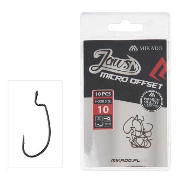 The Mikado Jaws Micro Offset Hooks - designed for precision and versatility. These professional-grade hooks are incredibly sharp, ensuring a solid catch every time.