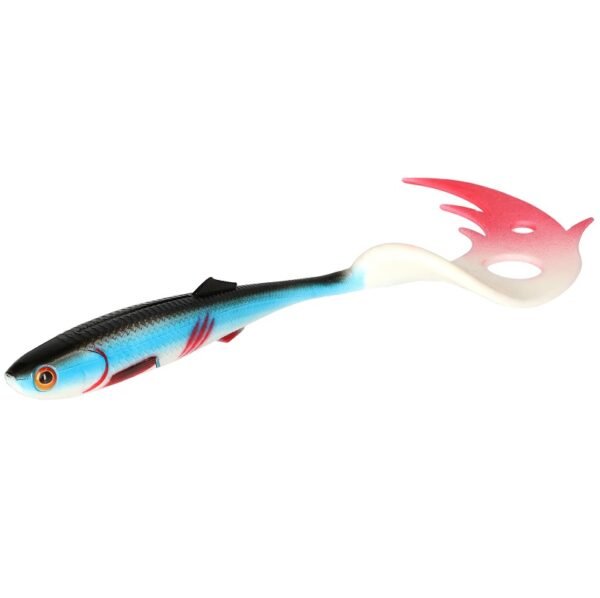 The Mikado Lure Sicario Pike Tail 8.5cm in Bleeding Blue is designed for serious anglers. This expertly crafted lure features a finely tuned twister tail that generates captivating movements in the water.