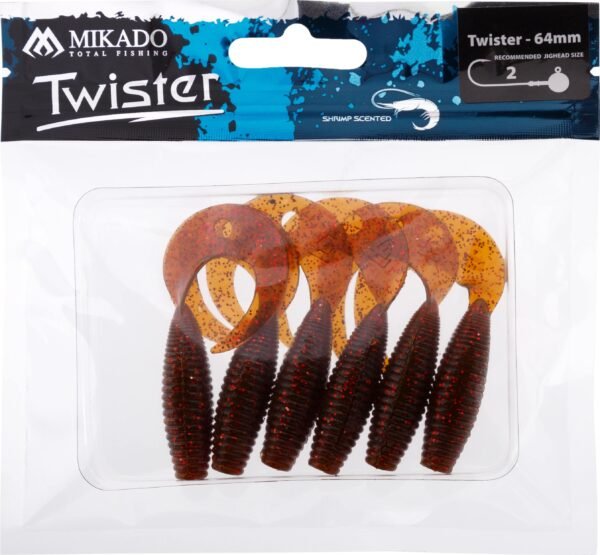 The Mikado Lure Twister 64mm -  a must-have for any angler’s tackle box. This universal lure offers superior performance for various spinning techniques.